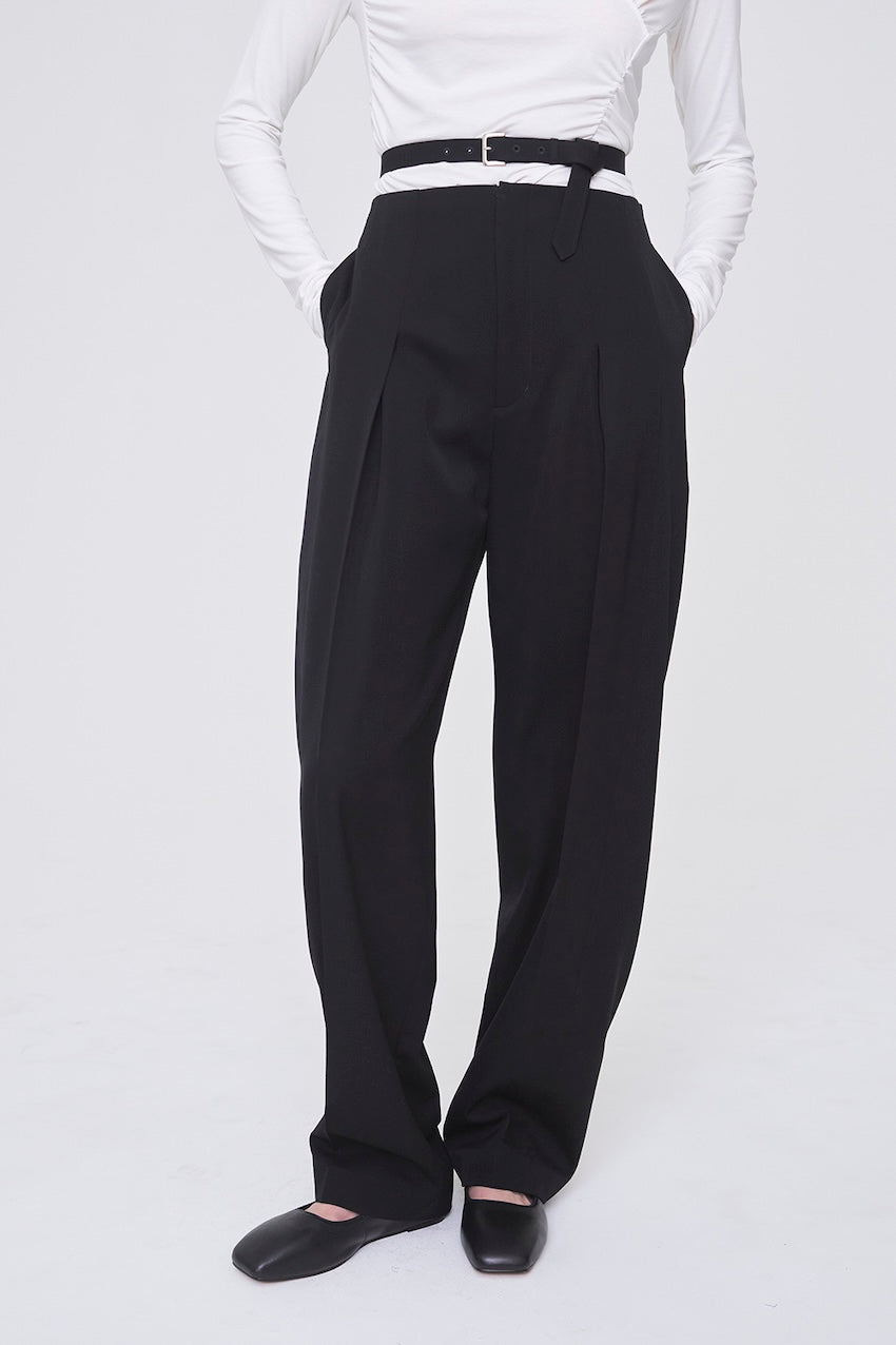 FINE WOOL SUITING BELTED TROUSERS - FETICO