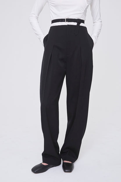 FINE WOOL SUITING BELTED TROUSERS - FETICO