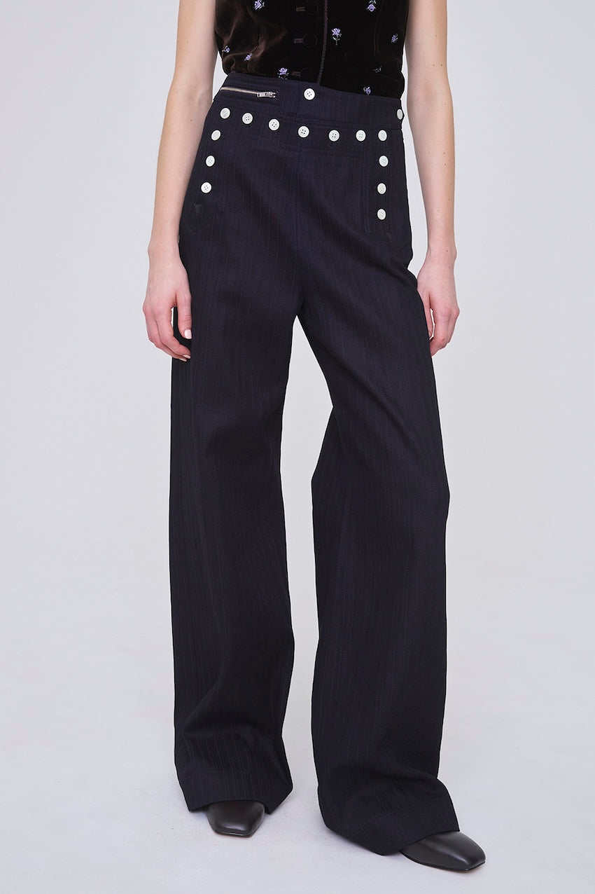 STRIPE JAQUARD DENIM SAILOR TROUSERS - FETICO