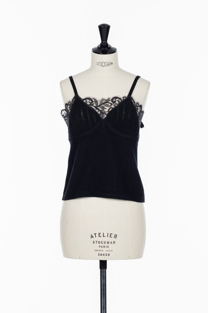 HAIRY LACE PANELED RIB BACK CAMISOLE - FETICO