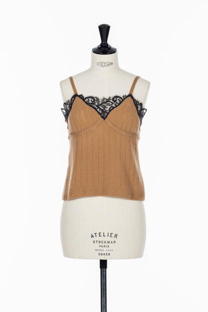 HAIRY LACE PANELED RIB BACK CAMISOLE - FETICO