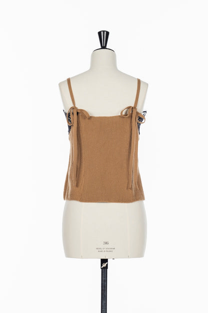 HAIRY LACE PANELED RIB BACK CAMISOLE - FETICO