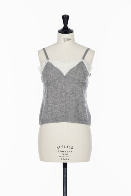HAIRY LACE PANELED RIB BACK CAMISOLE - FETICO