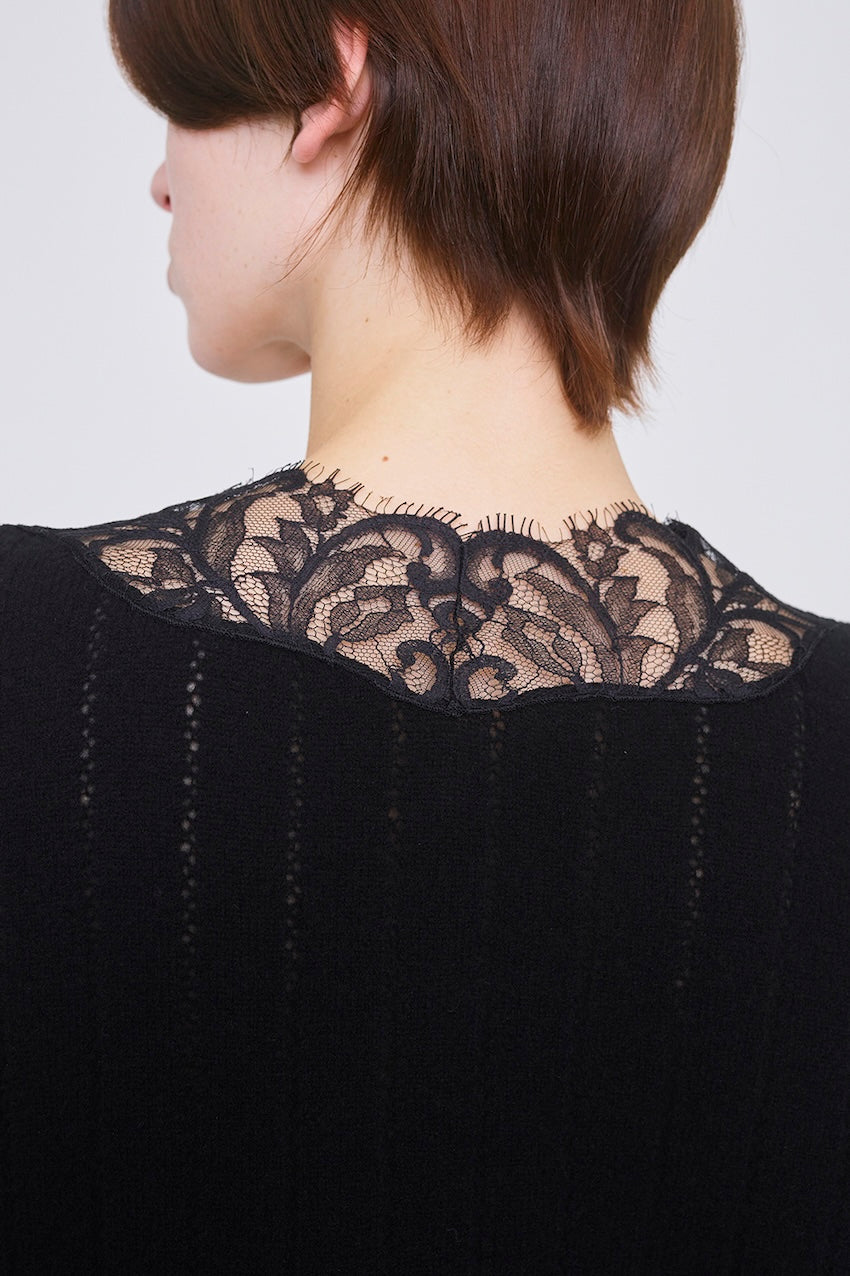 OVERSIZED HAIRY LACE PANELED KNIT CARDIGAN - FETICO