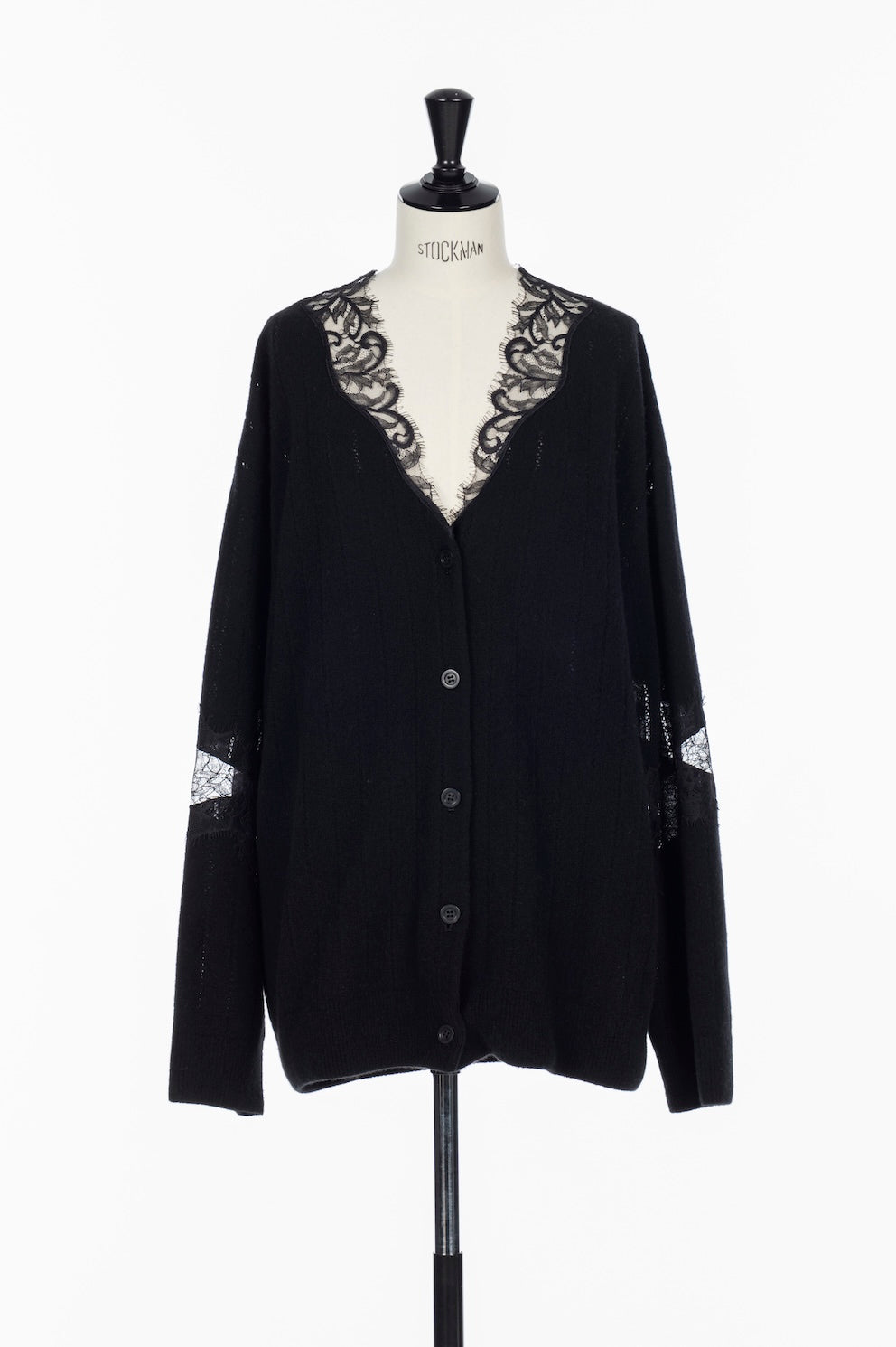 OVERSIZED HAIRY LACE PANELED KNIT CARDIGAN - FETICO