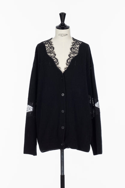 OVERSIZED HAIRY LACE PANELED KNIT CARDIGAN - FETICO