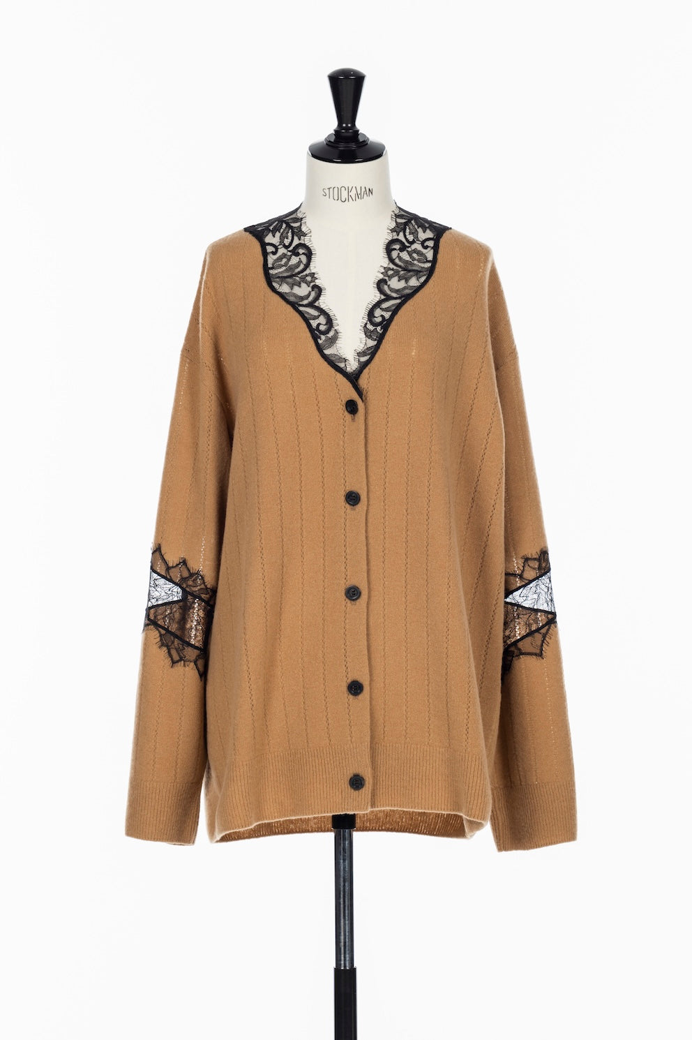 OVERSIZED HAIRY LACE PANELED KNIT CARDIGAN - FETICO