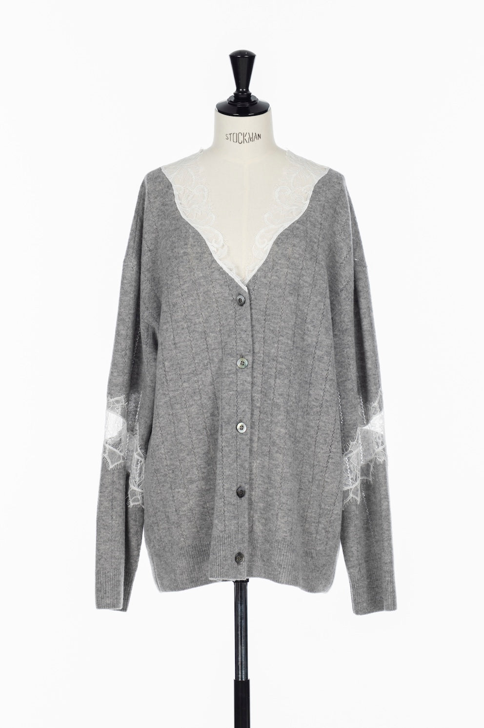 OVERSIZED HAIRY LACE PANELED KNIT CARDIGAN - FETICO