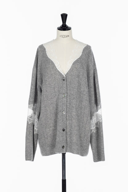 OVERSIZED HAIRY LACE PANELED KNIT CARDIGAN - FETICO