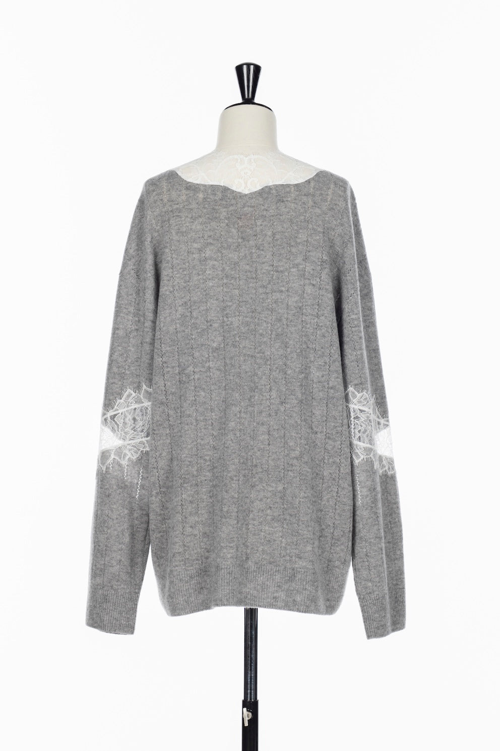 OVERSIZED HAIRY LACE PANELED KNIT CARDIGAN - FETICO