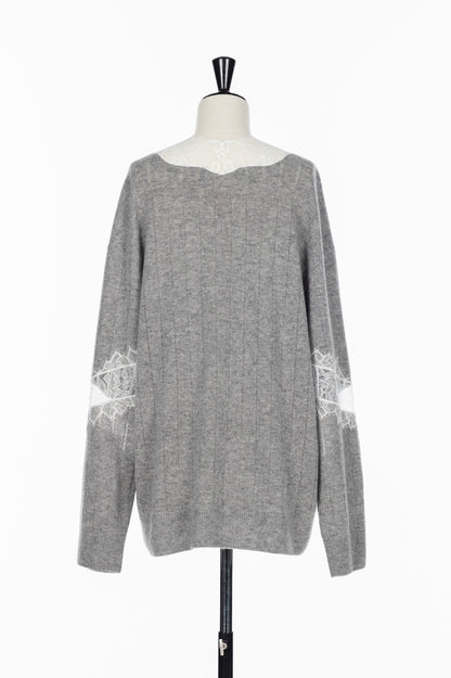 OVERSIZED HAIRY LACE PANELED KNIT CARDIGAN - FETICO