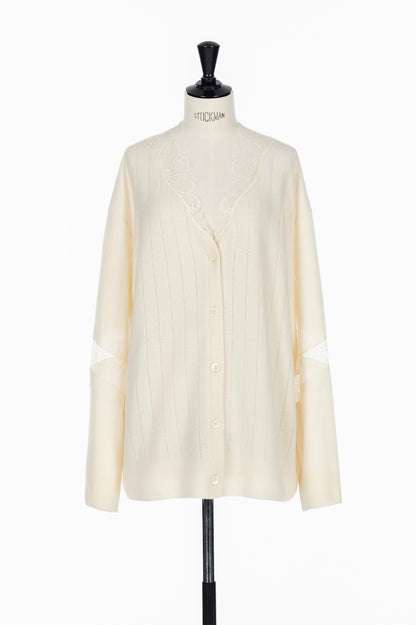 OVERSIZED HAIRY LACE PANELED KNIT CARDIGAN - FETICO