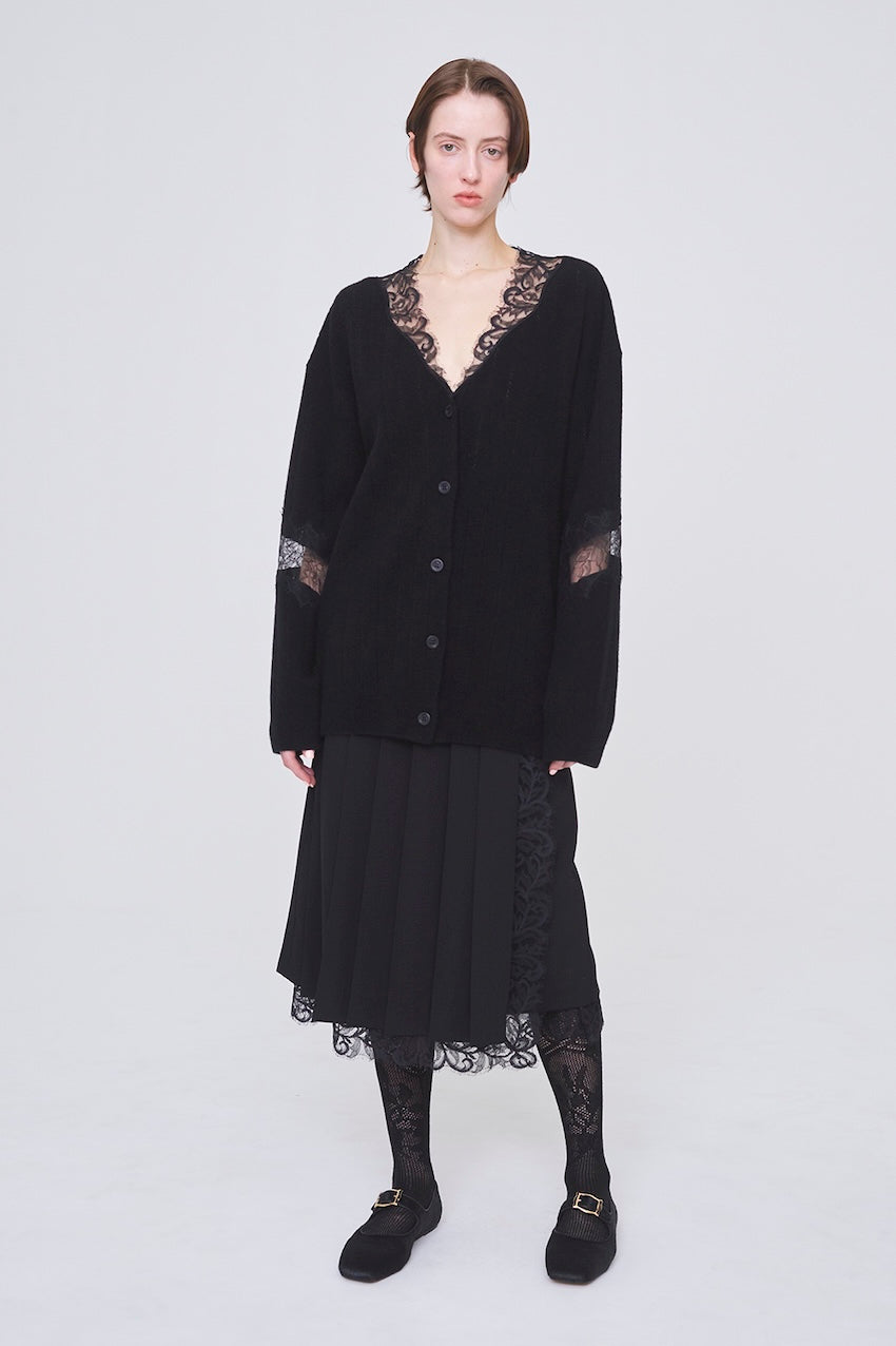 OVERSIZED HAIRY LACE PANELED KNIT CARDIGAN - FETICO