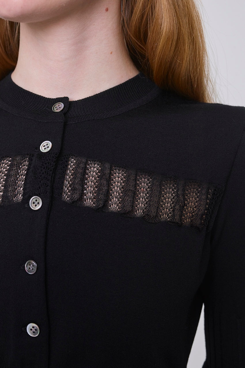 CONVERTIBLE SHEER LACE STRIPE KNIT CARDIGAN - FETICO