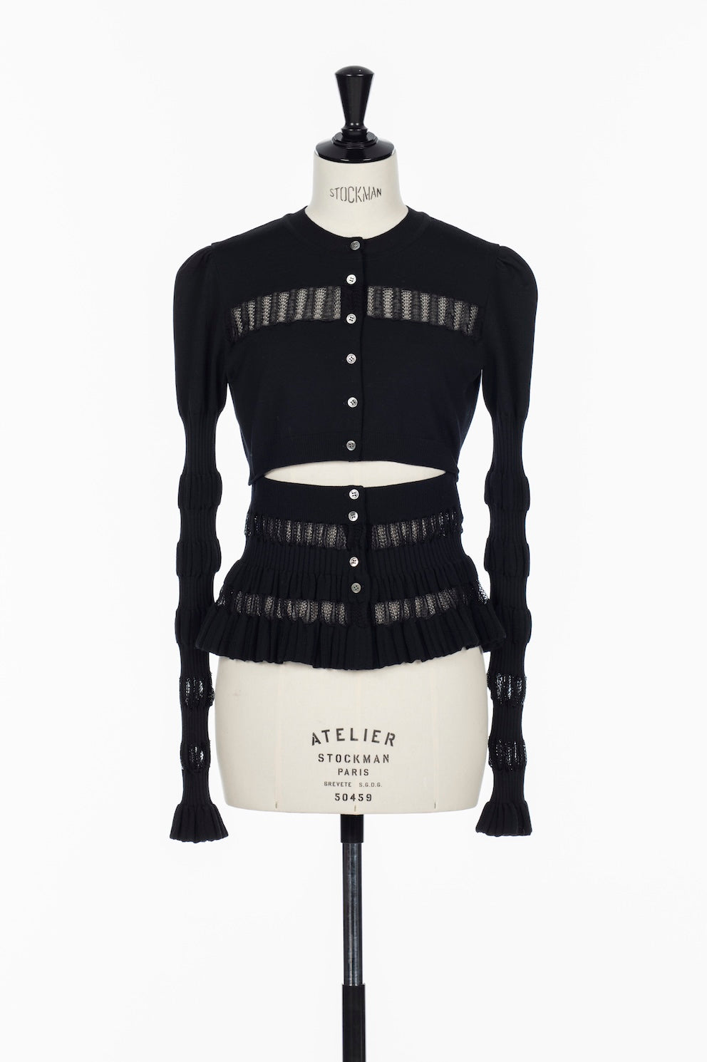 CONVERTIBLE SHEER LACE STRIPE KNIT CARDIGAN - FETICO