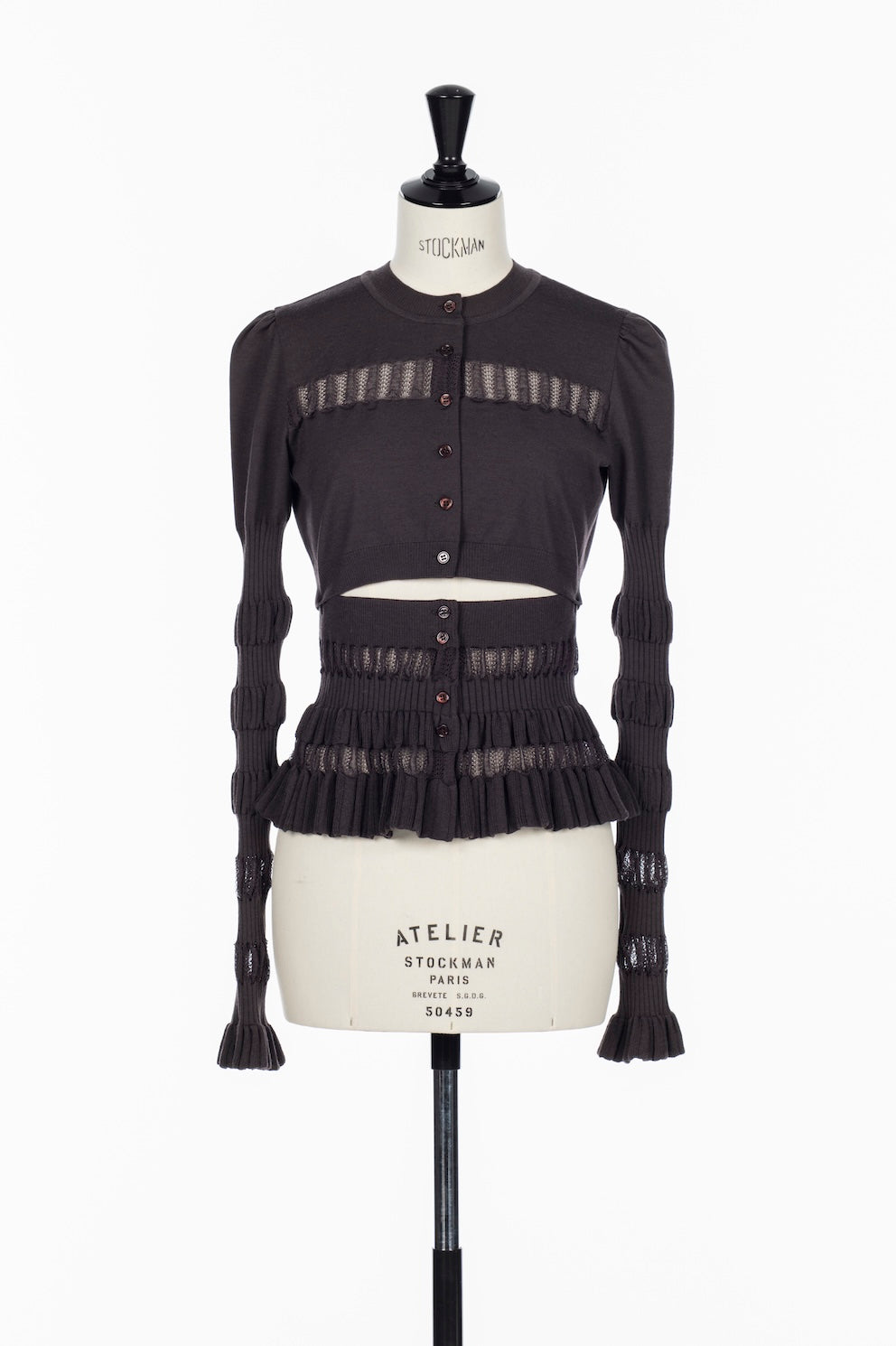 CONVERTIBLE SHEER LACE STRIPE KNIT CARDIGAN - FETICO