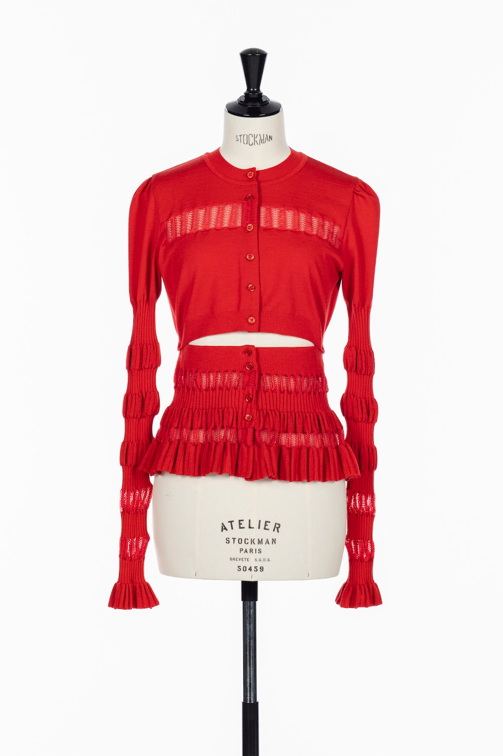 CONVERTIBLE SHEER LACE STRIPE KNIT CARDIGAN - FETICO