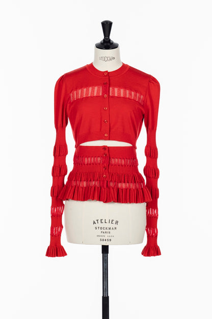 CONVERTIBLE SHEER LACE STRIPE KNIT CARDIGAN - FETICO