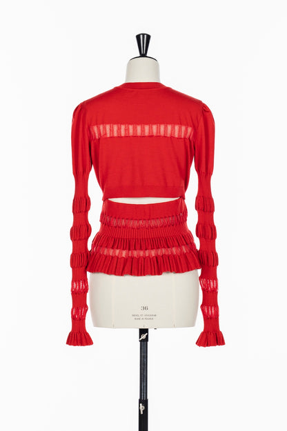 CONVERTIBLE SHEER LACE STRIPE KNIT CARDIGAN - FETICO
