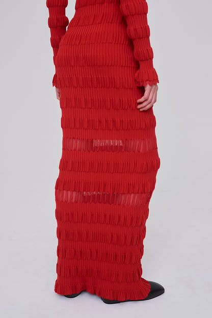 SHEER LACE STRIPE KNIT MAXI DRESS - FETICO