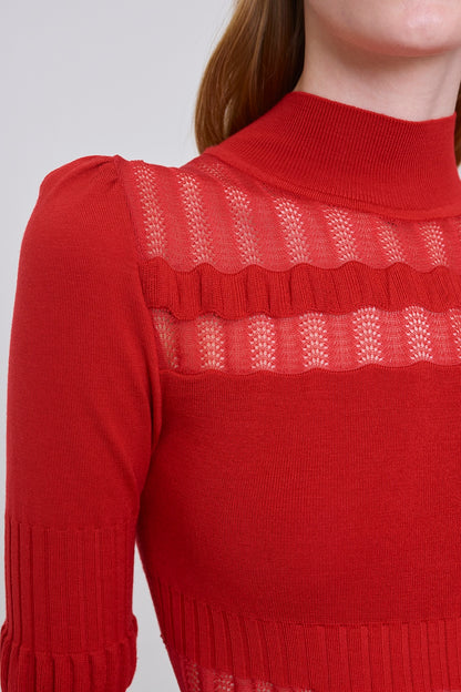 SHEER LACE STRIPE KNIT MAXI DRESS - FETICO
