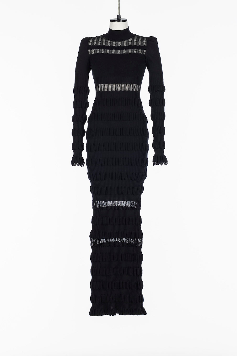SHEER LACE STRIPE KNIT MAXI DRESS - FETICO