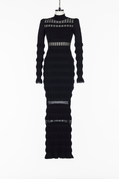 SHEER LACE STRIPE KNIT MAXI DRESS - FETICO