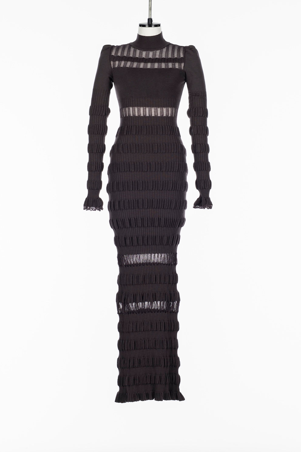 SHEER LACE STRIPE KNIT MAXI DRESS - FETICO