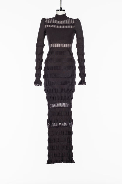 SHEER LACE STRIPE KNIT MAXI DRESS - FETICO