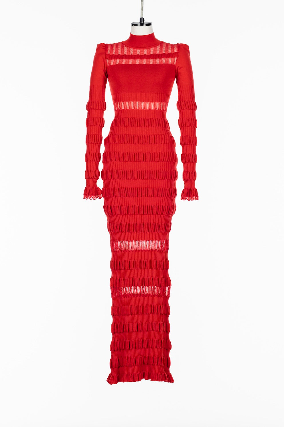 SHEER LACE STRIPE KNIT MAXI DRESS - FETICO