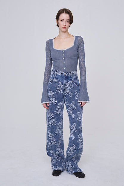 LACE KNIT SWEETHEART BODYSUIT - FETICO