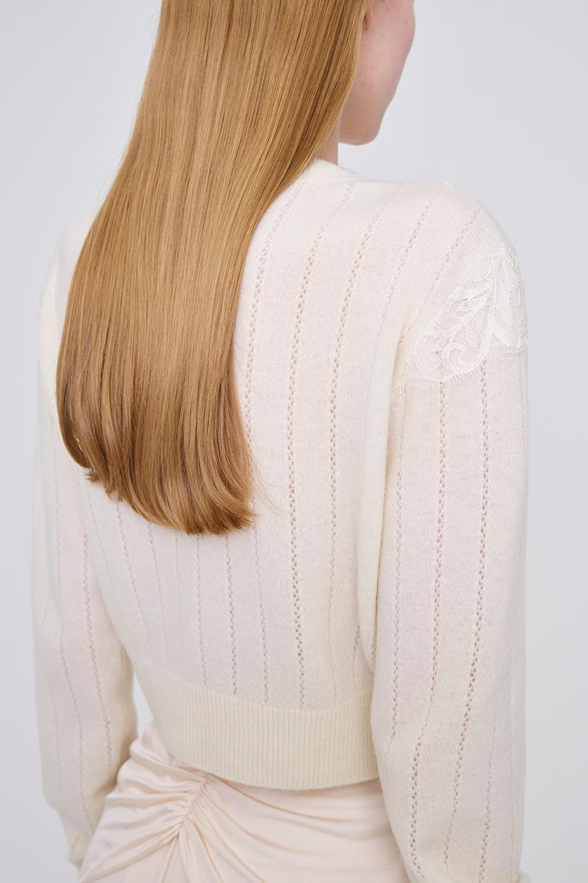 HAIRY LACE PANELED CROPPED PULLOVER - FETICO
