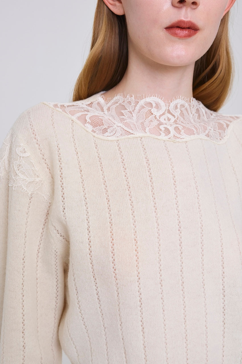 HAIRY LACE PANELED CROPPED PULLOVER - FETICO