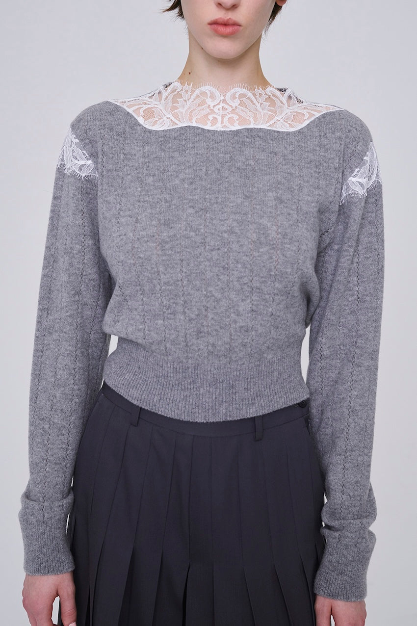 HAIRY LACE PANELED CROPPED PULLOVER - FETICO