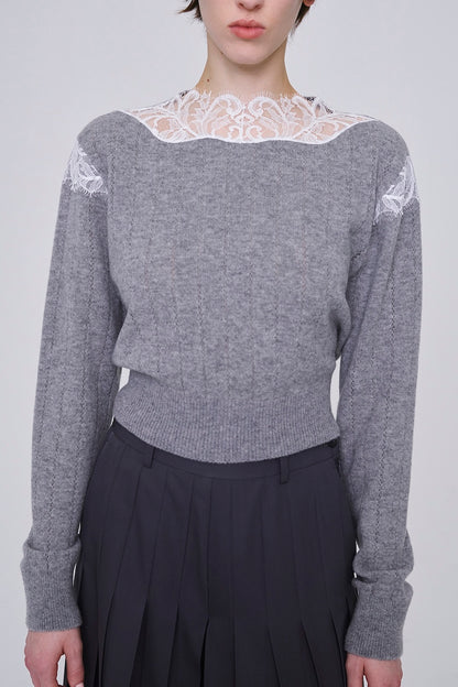 HAIRY LACE PANELED CROPPED PULLOVER - FETICO
