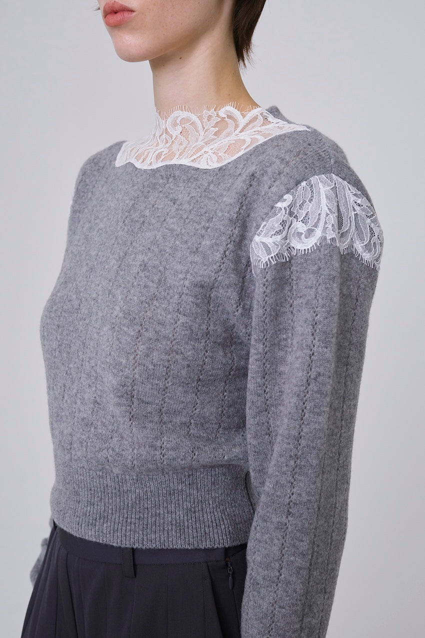 HAIRY LACE PANELED CROPPED PULLOVER - FETICO