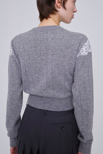 HAIRY LACE PANELED CROPPED PULLOVER - FETICO