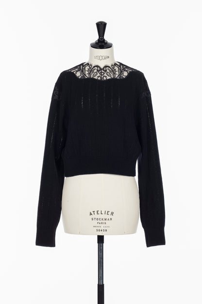 HAIRY LACE PANELED CROPPED PULLOVER - FETICO