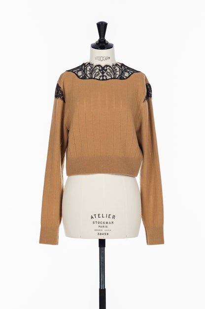 HAIRY LACE PANELED CROPPED PULLOVER - FETICO