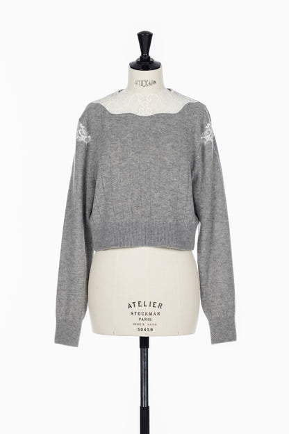 HAIRY LACE PANELED CROPPED PULLOVER - FETICO