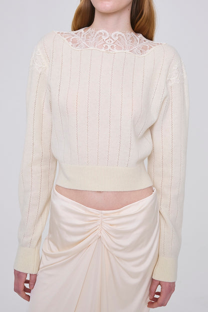 HAIRY LACE PANELED CROPPED PULLOVER - FETICO
