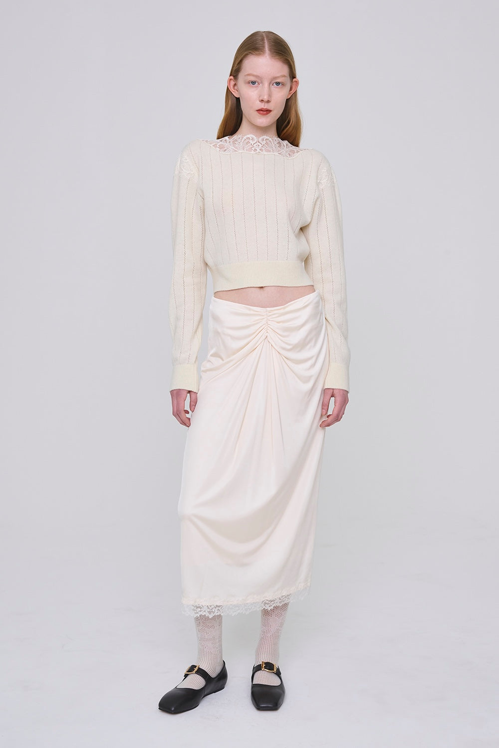 HAIRY LACE PANELED CROPPED PULLOVER - FETICO