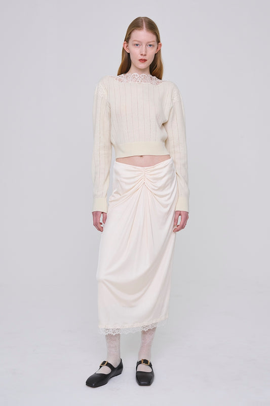 HAIRY LACE PANELED CROPPED PULLOVER - FETICO