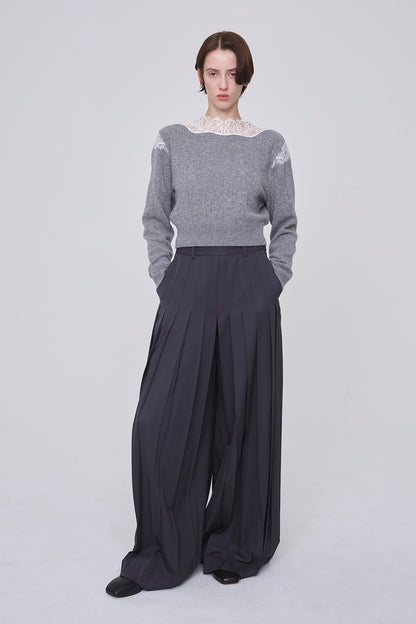 HAIRY LACE PANELED CROPPED PULLOVER - FETICO