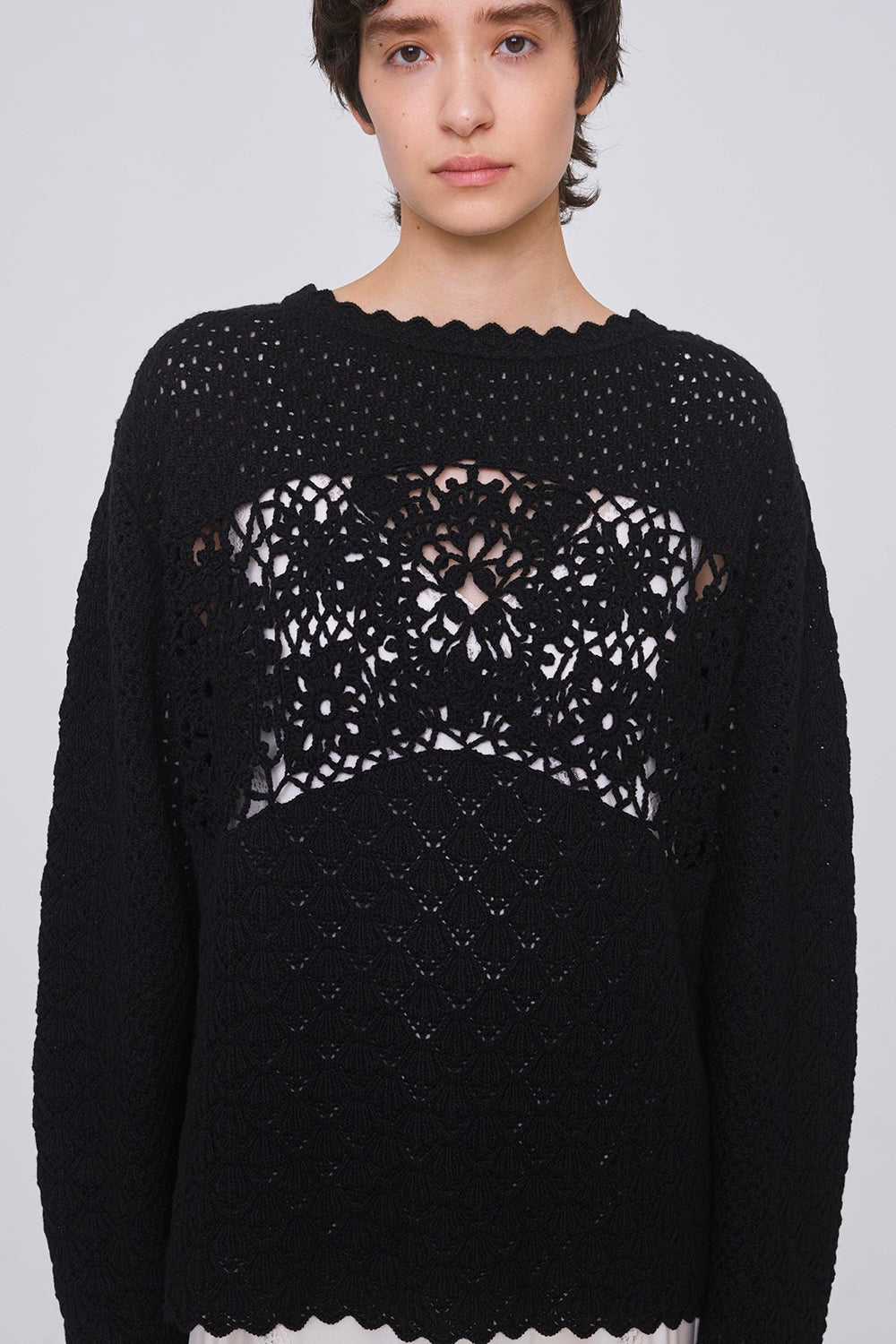OVERSIZED MOTIF CROCHET PULLOVER - FETICO