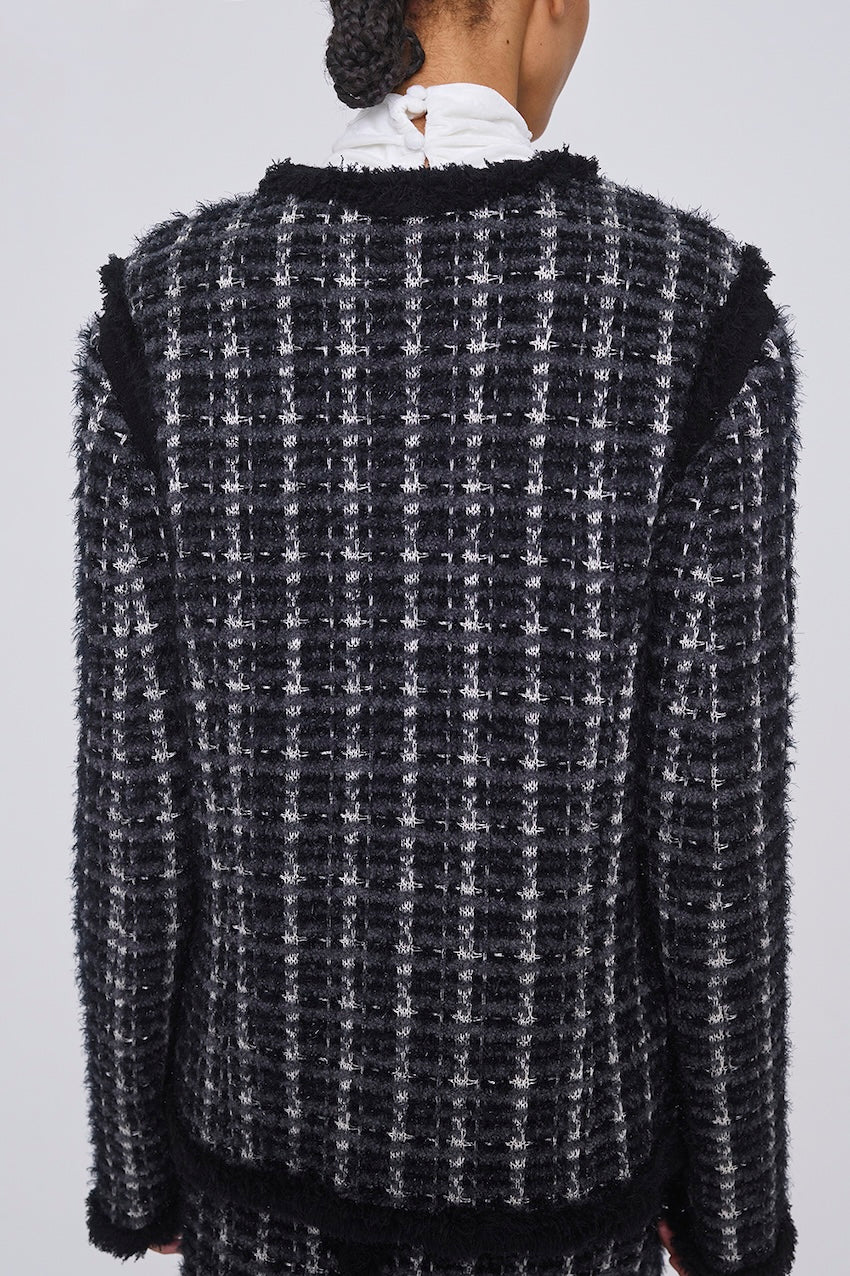 FRINGE TRIM TWEED KNIT JACKET - FETICO