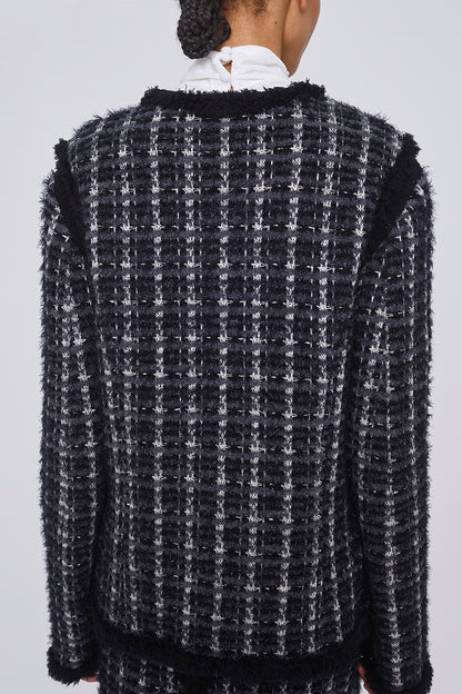 FRINGE TRIM TWEED KNIT JACKET - FETICO