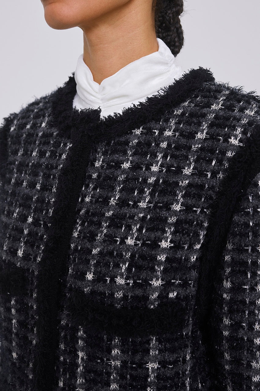FRINGE TRIM TWEED KNIT JACKET - FETICO