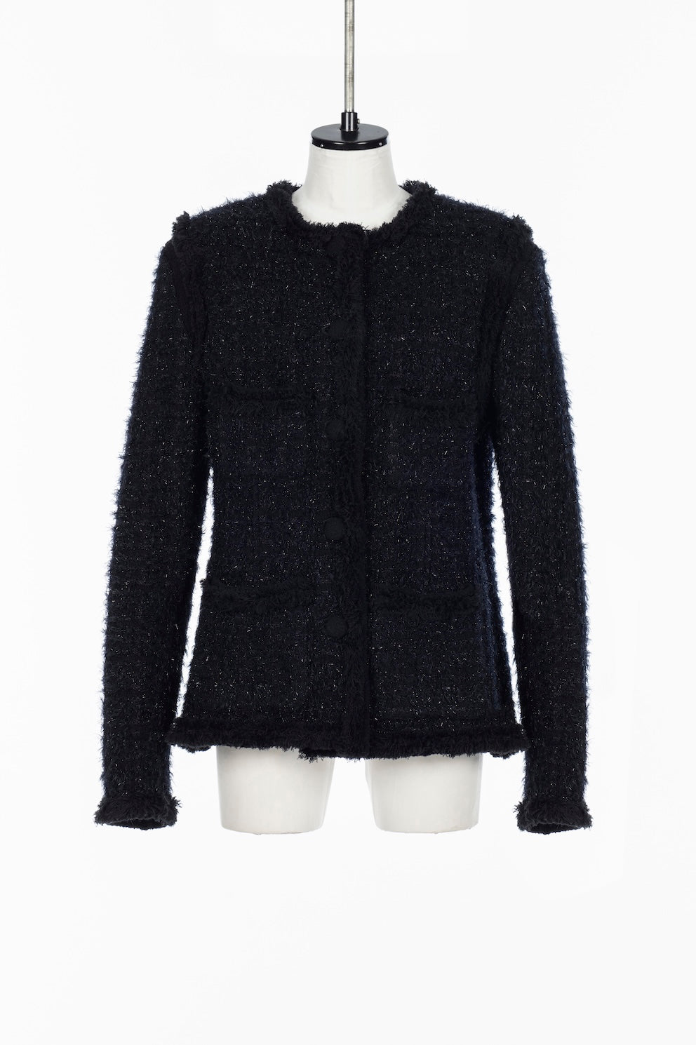 FRINGE TRIM TWEED KNIT JACKET - FETICO