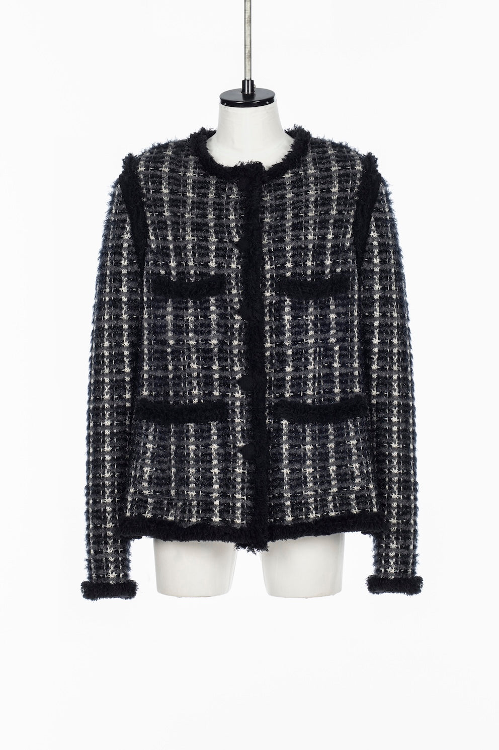 FRINGE TRIM TWEED KNIT JACKET - FETICO
